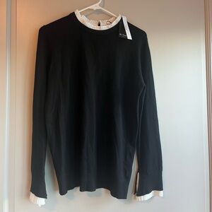 Elegant Black Sweater with White Trim